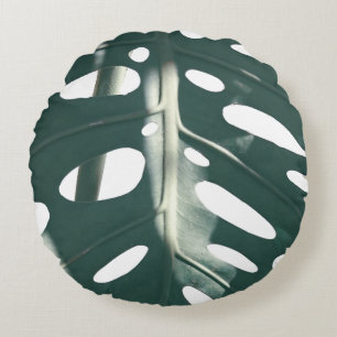 Funky Pale Green Swiss Cheese Plant Round Cushion