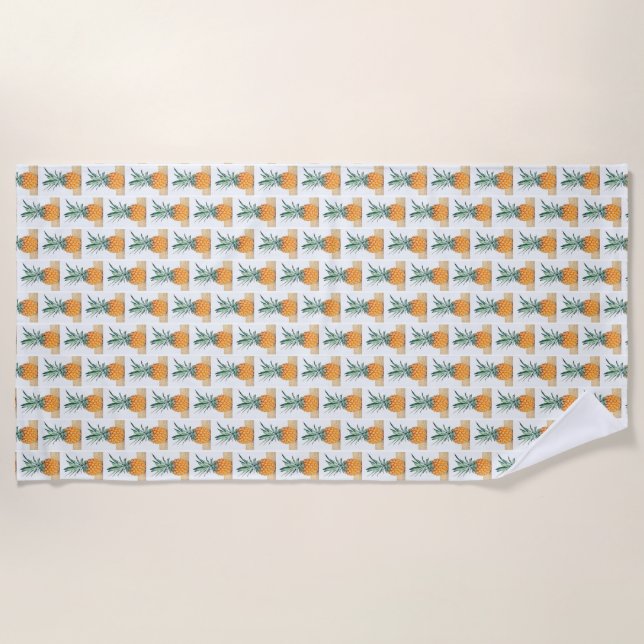 Funky Pale Green Yellow Pineapple Beach Towel (Front)