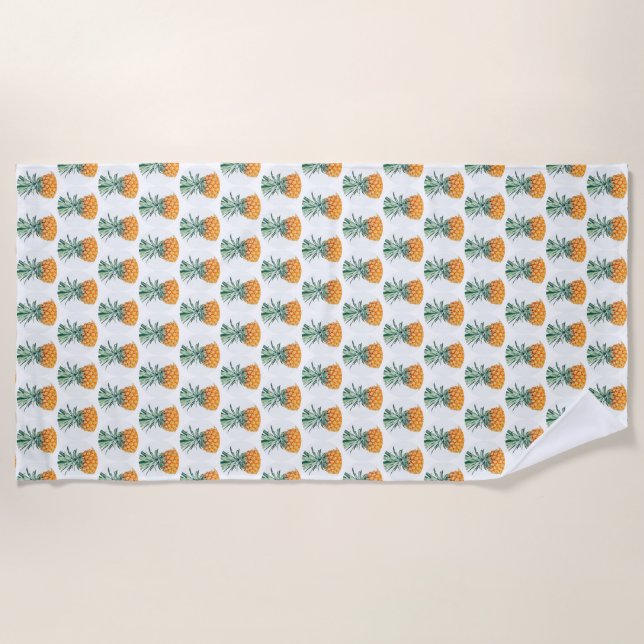 Funky Pale Green Yellow Pineapple Beach Towel (Front)
