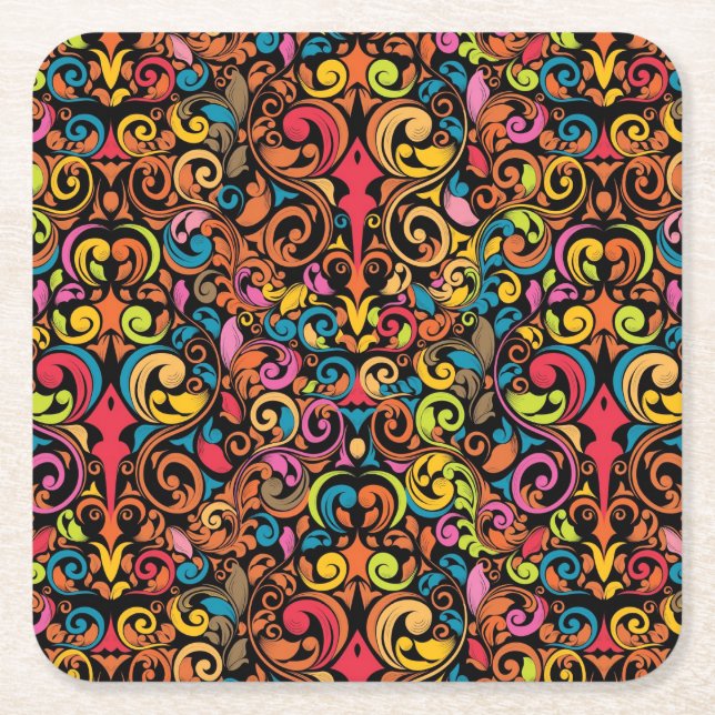 Funky pattern square paper coaster (Front)