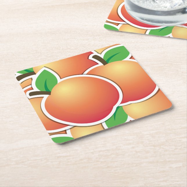 Funky peach square paper coaster (Angled)
