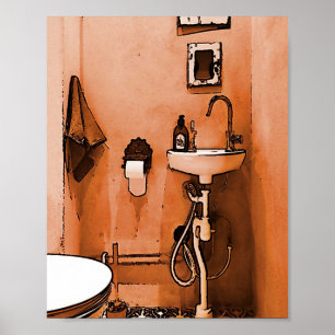 Funky Peachy Bathroom Poster