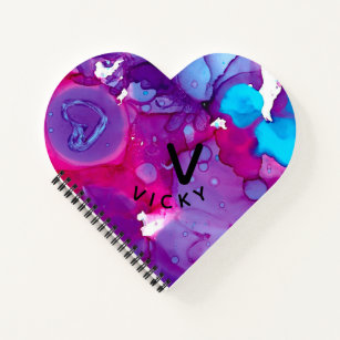 Funky personalised heart abstract marbled ink  notebook