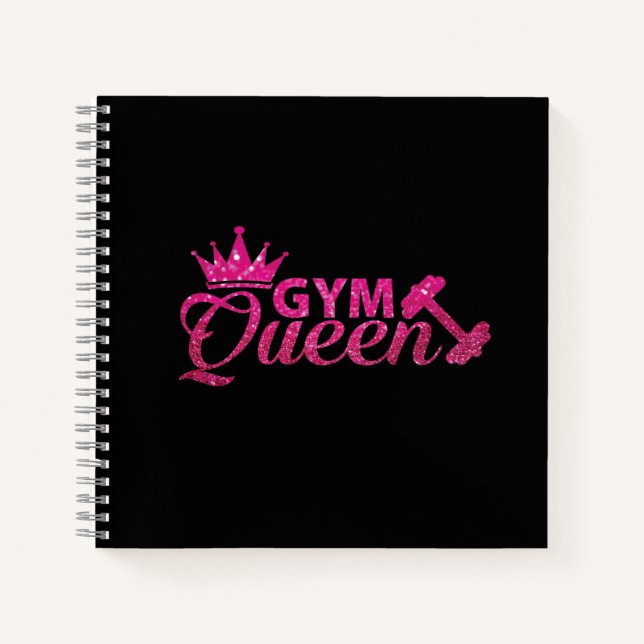 Funky Personalised Hot Pink Faux Glitter Gym Queen Notebook (Front)
