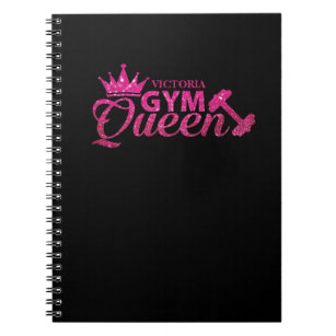 Funky Personalized Hot Pink Faux Glitter Gym Queen Notebook