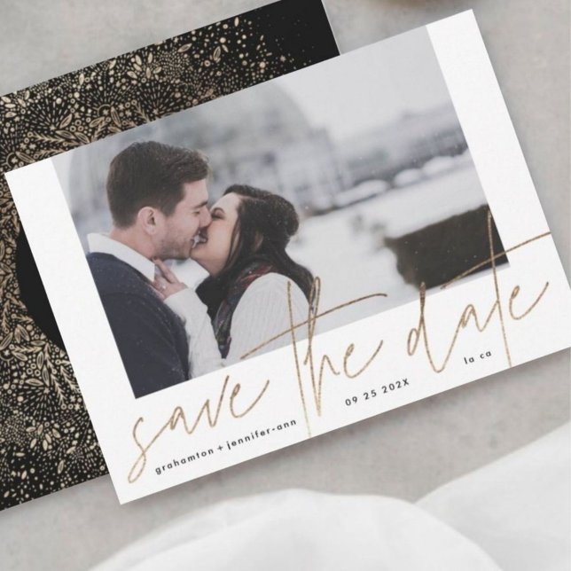 Funky Photo Frame | Gold Foil Elegant Modern Save The Date (Creator Uploaded)