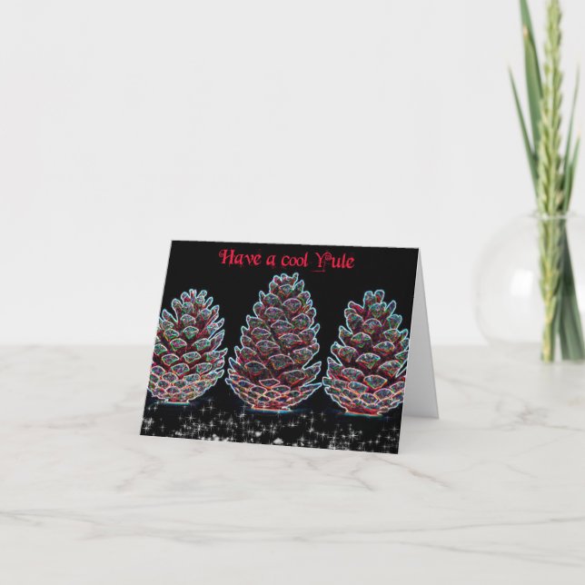 Funky pine cones Yule Card (Front)