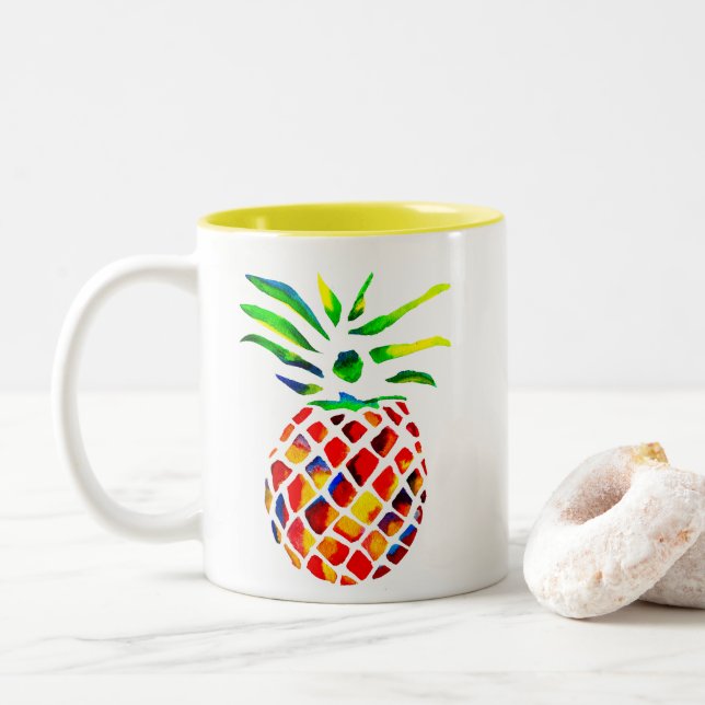 Funky pineapple cool art Two-Tone coffee mug (With Donut)