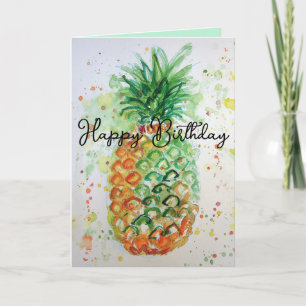 Funky Pineapple Fruit Watercolour Birthday Card