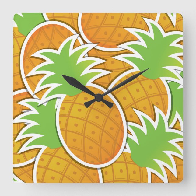 Funky pineapple square wall clock (Front)