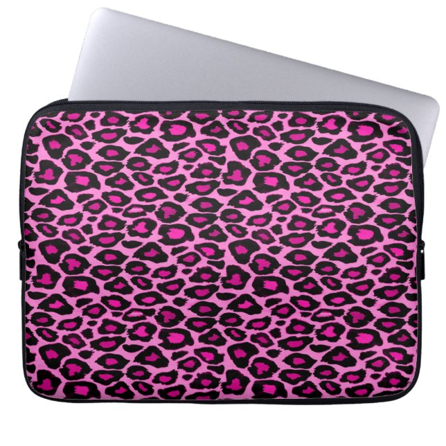 Funky Pink and Black Leopard Print Laptop Sleeve (Front)