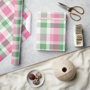 Funky Pink And Green Plaid Tartan Pattern Wrapping Paper