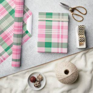 Funky Pink And Green Plaid Tartan Pattern Wrapping Paper