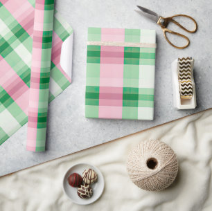 Funky Pink And Green Plaid Tartan Pattern Wrapping Paper