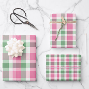 Funky Pink And Green Plaid Tartan Pattern Wrapping Paper Sheet