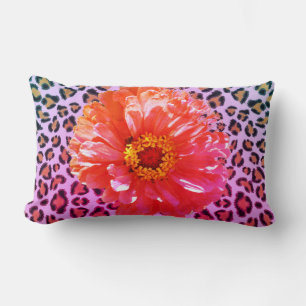 Funky pink and orange floral with leopard pattern  lumbar cushion