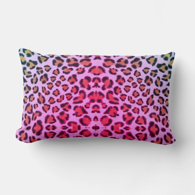 Funky pink and orange leopard cheetah pattern lumbar cushion (Front)