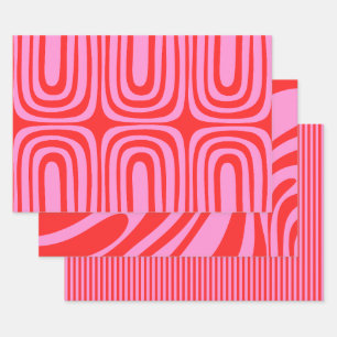 Funky Pink and Red Patterns Wrapping Paper Sheet