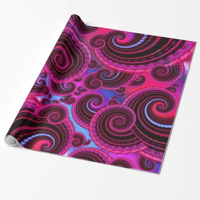 Funky Pink and Turquoise Swirl Pattern Wrapping Paper (Unrolled)