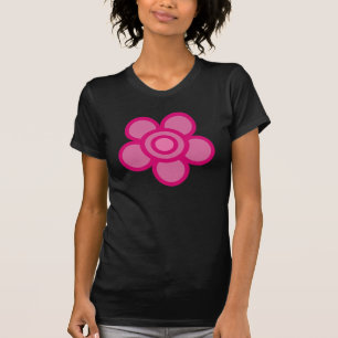 Funky pink cartoon flower black tee shirt