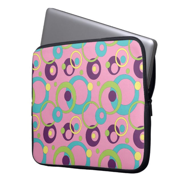 Funky Pink Circles Laptop Sleeve (Front Left)