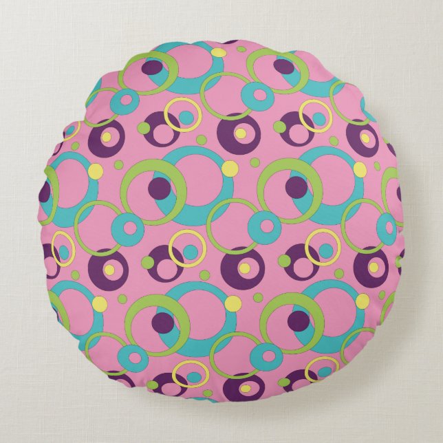 Funky Pink Circles Round Pillow (Front)