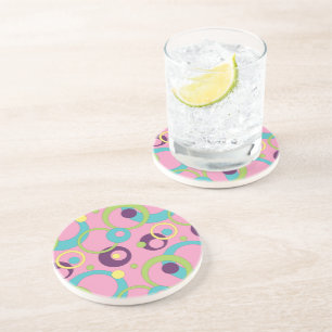Funky Pink Circles Sandstone Coaster