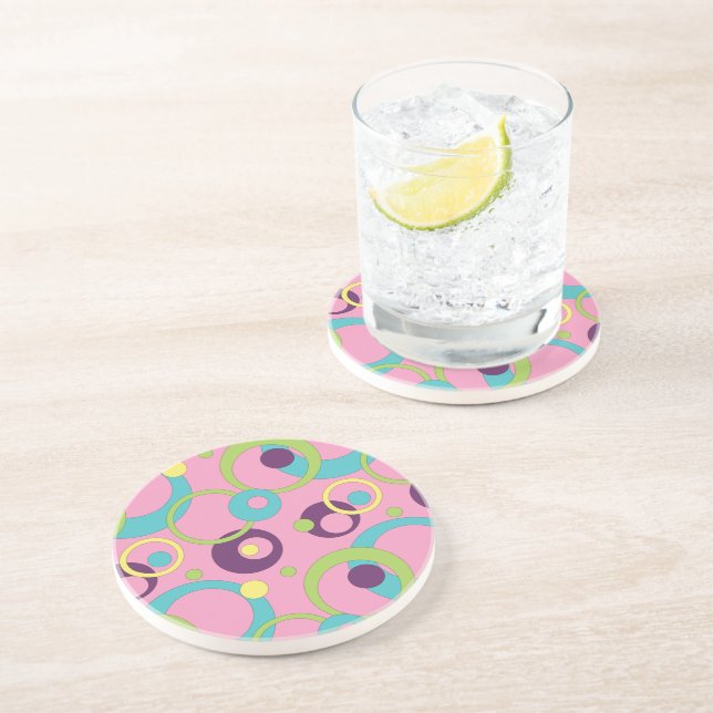 Funky Pink Circles Sandstone Coaster (Side)