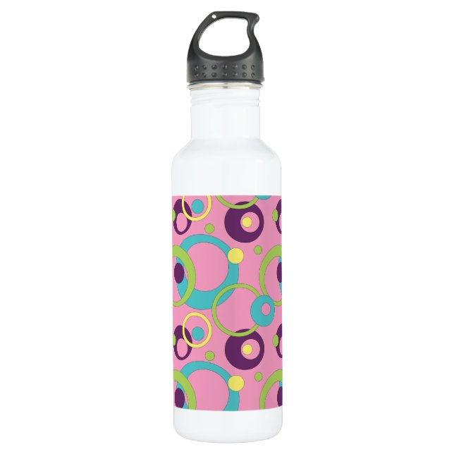 Funky Pink Circles Water Bottle (Front)