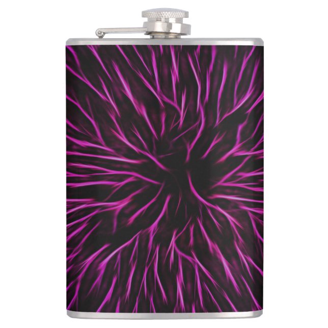 Funky Pink Fire Flower Abstract Hip Flask (Front)