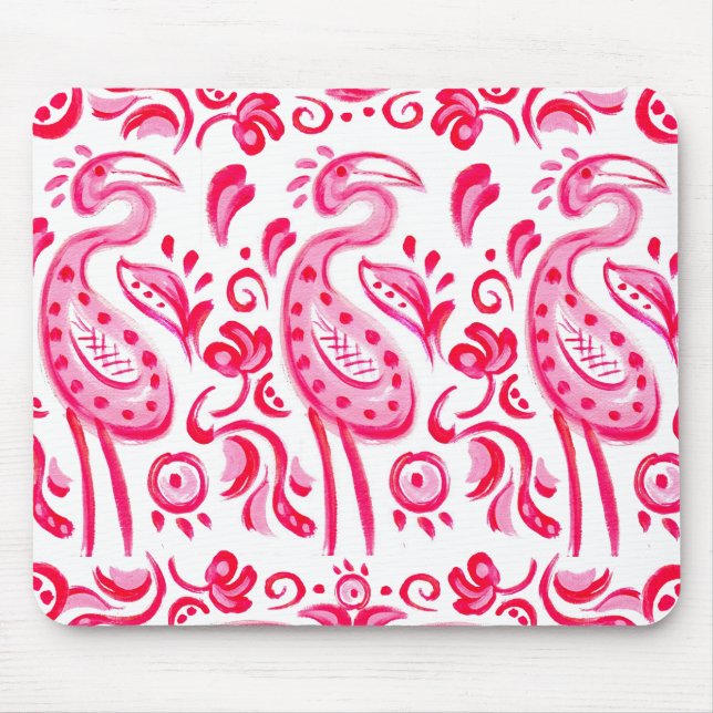 Funky Pink Flamigo Paisley Pattern Mouse Mat (Front)