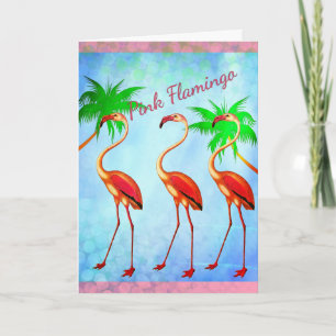 Funky Pink Flamingos Happy Birthday Card