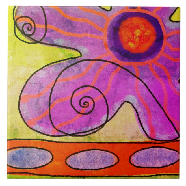 Funky Pink Flower Abstract Painting Tile (Front)