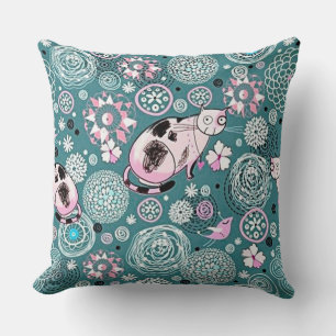 Funky Pink KItty Cat Pattern Throw Pillow
