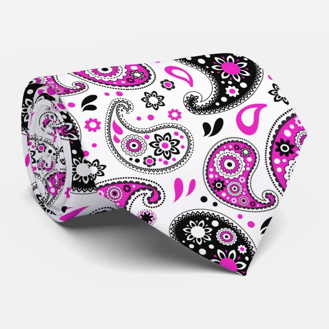 Funky Pink Modern Country Western Bandana Paisley Tie (Rolled)