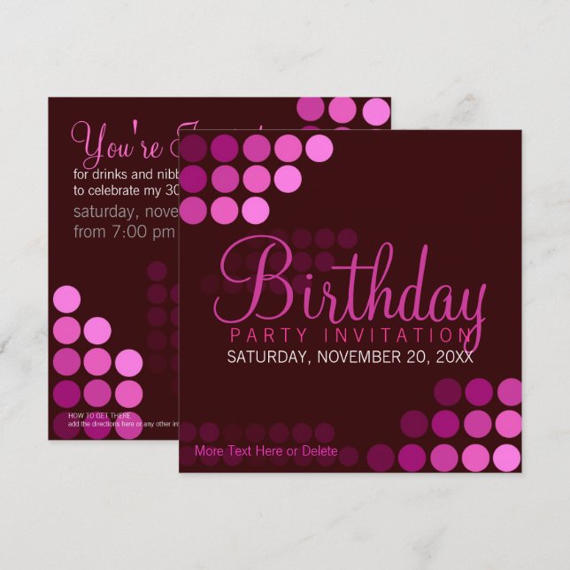 Funky Pink Party Birthday Invitation (Front/Back)