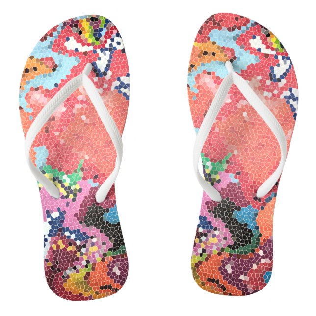 Funky Pink Pastel Abstract Flip Flops Sandals (Footbed)