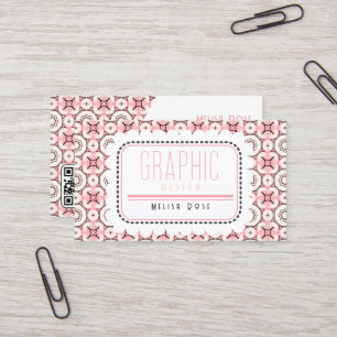 Funky Pink Pattern and QR code Business Card