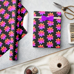 Funky Pink Purple Ombre Bows Pattern on Black Wrapping Paper