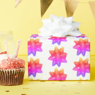 Funky Pink Purple Ombre Bows Pattern on White Wrapping Paper