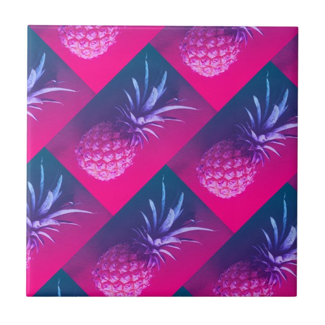 Funky Pink Purple Yummy Pineapple Pattern Tile (Front)
