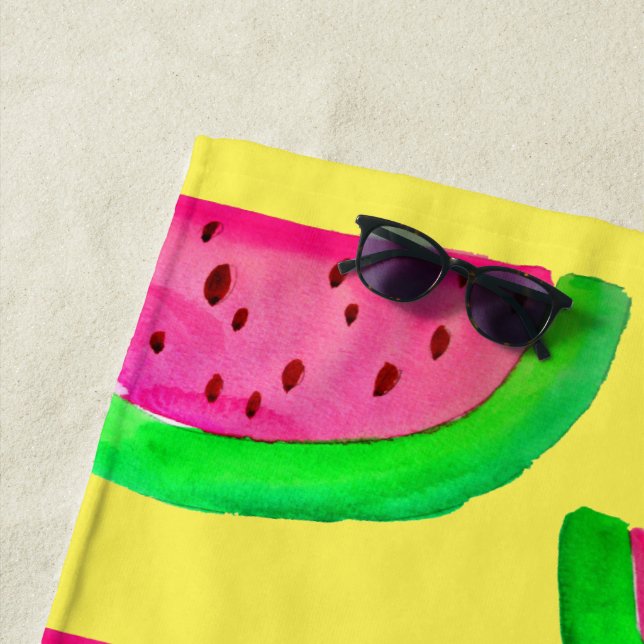 Funky pink watermelon art beach style towel (In Situ)