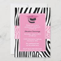 Funky Pink Zebra Graduation Invitation
