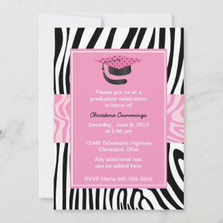 Funky Pink Zebra Graduation Invitation