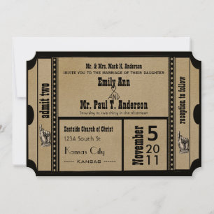 Funky Playbill Wedding Ticket Style Invitation
