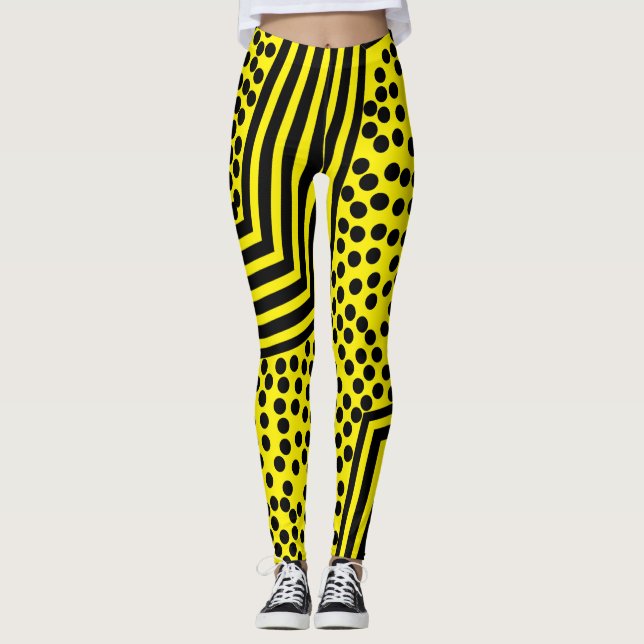 Funky Polka Dot Lines Bold Leggings (Front)