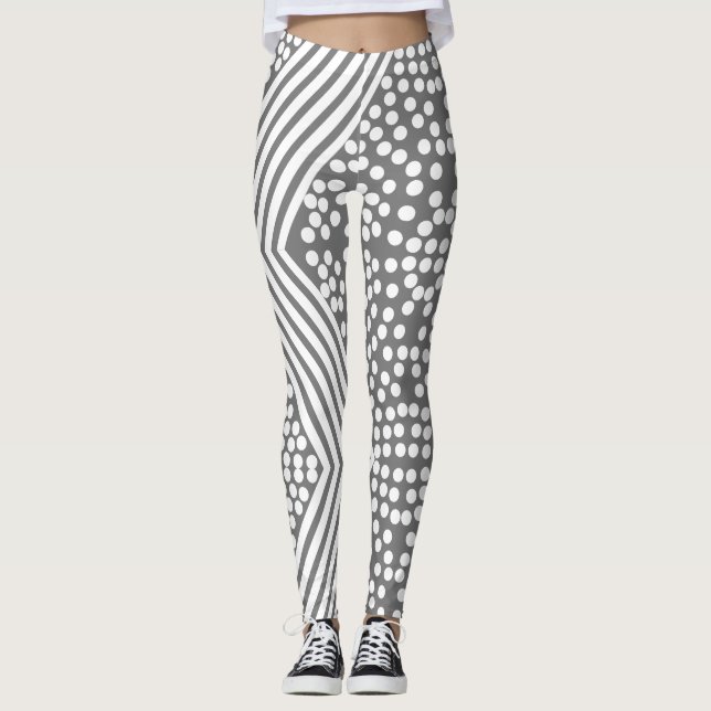 Funky Polka Dot Lines Bold Leggings (Front)