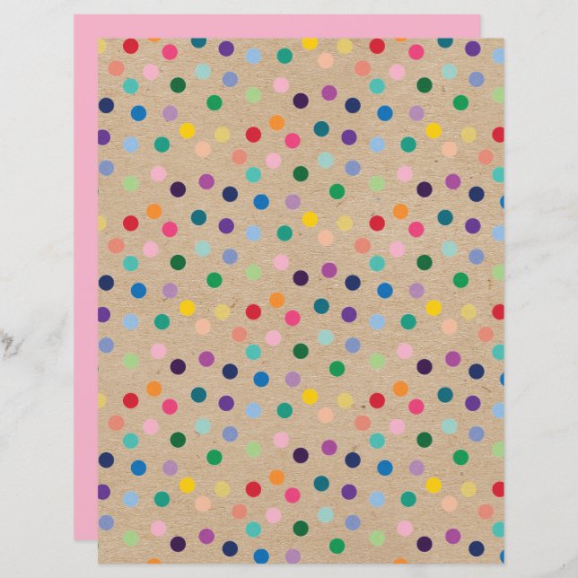 Funky Polkadots Faux Brown Kraft Scrapbook Paper (Front/Back)