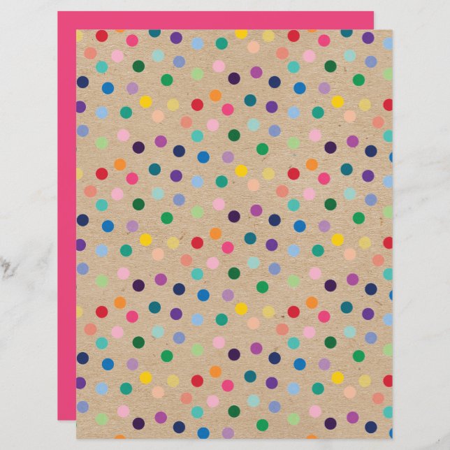 Funky Polkadots Faux Brown Kraft Scrapbook Paper (Front/Back)