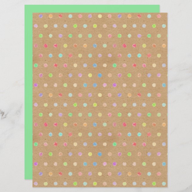 Funky Polkadots Faux Brown Kraft Scrapbook Paper (Front/Back)